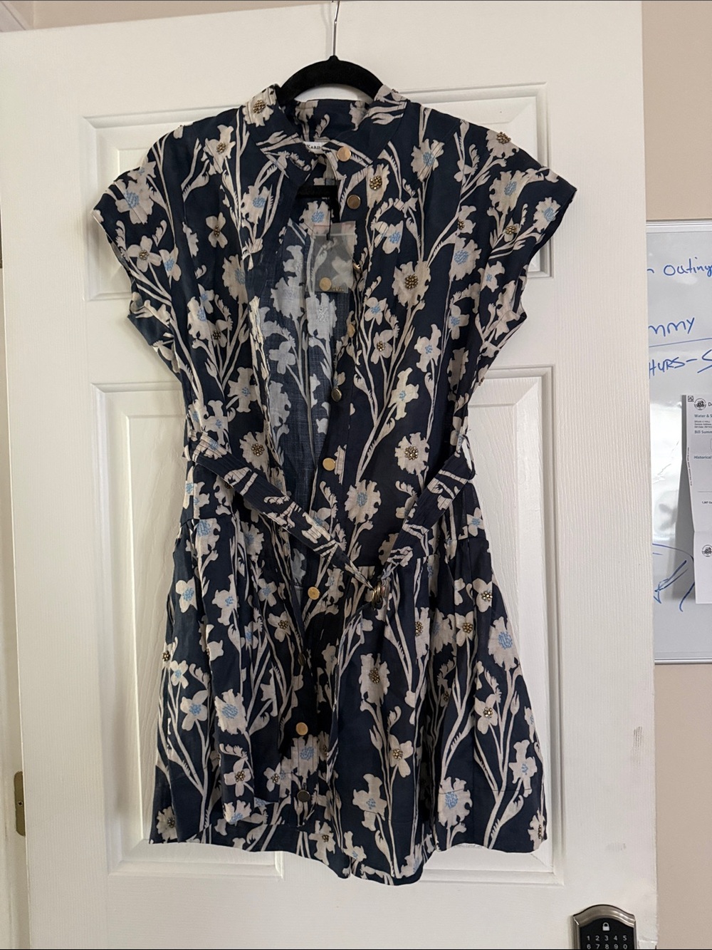 Karina Grimaldi Navy Floral Button-Front Tie-Waist Dress
